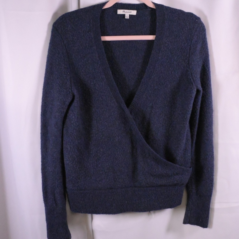 Madewell Coziest Yarn Blue Navy Wrap Front Pullover Sweater Women's Small